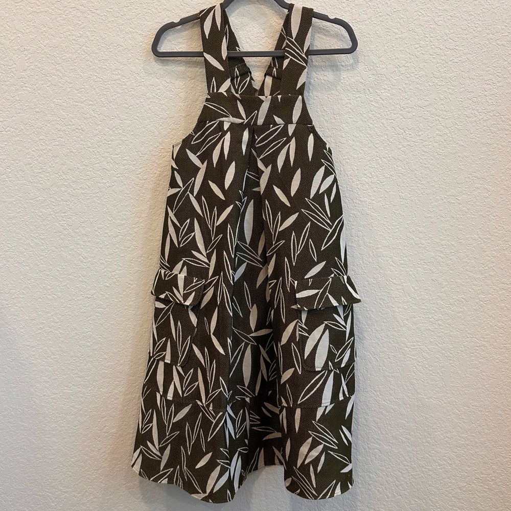 Topshop Overall Dress Leaf Print Green white Sz 4